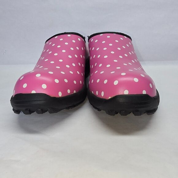L.L. Bean Women's Pink Polka Dot Slip On Slogger Rubber Clog Duck Boot Size 6.5 - Picture 10 of 12